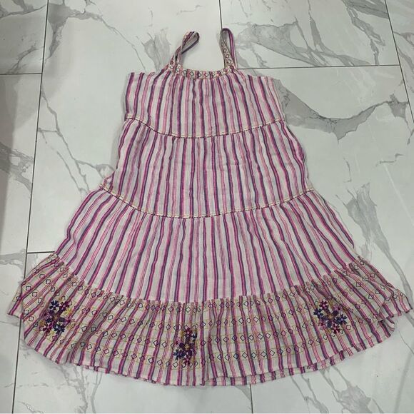 SundanceTank Dress Vería PL Boho Pink White Stripped Pockets Embroidered Summer - Picture 2 of 11